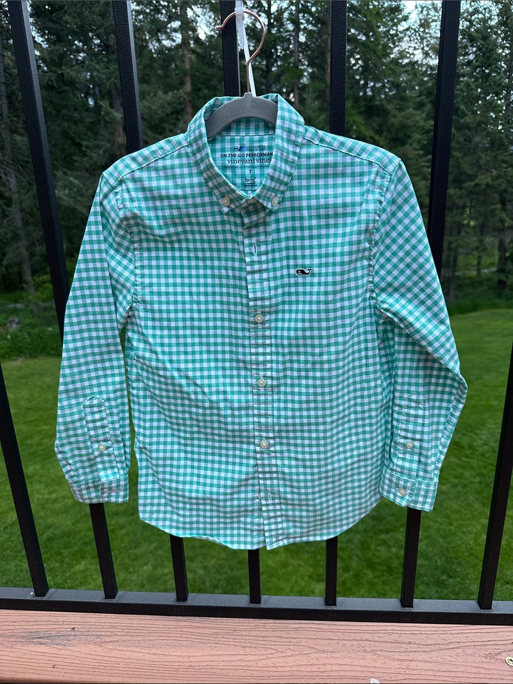 Vineyard Vines Boys Teal and White Gingham Button-Down Shirt